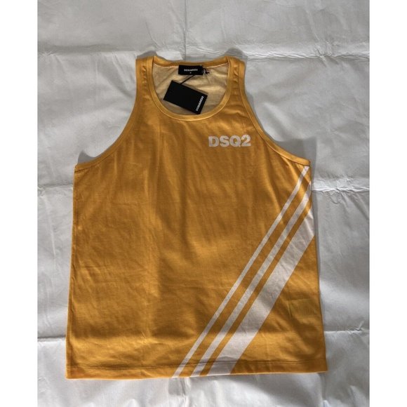 DSQUARED2 Mens DSQ2 Tank Top Shirt Yellow White Sz M Made in Italy NWTS71NC0212 - Picture 12 of 13